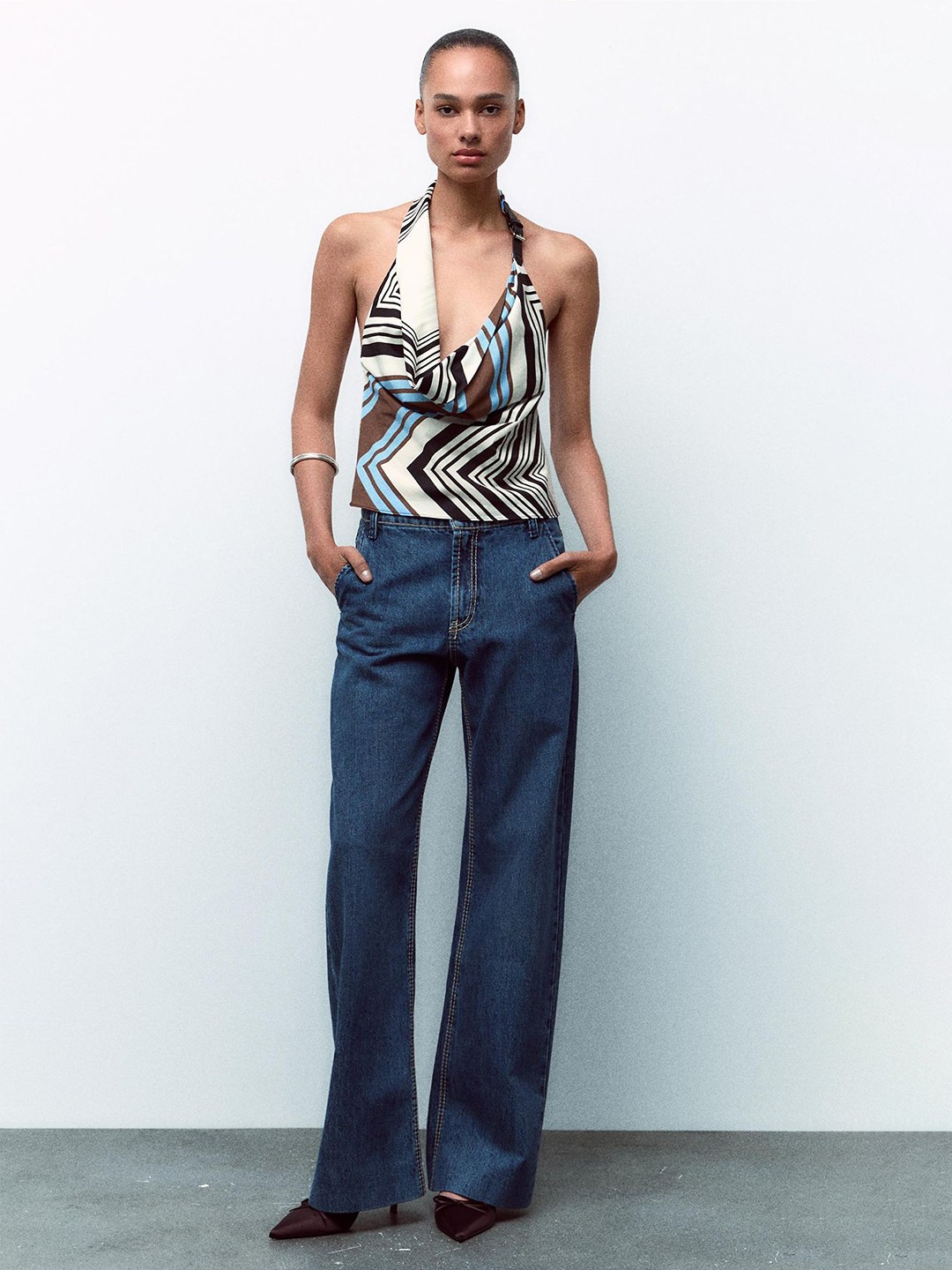 

LULU & SKY Women Geometric Printed Cowl Neck Top, White