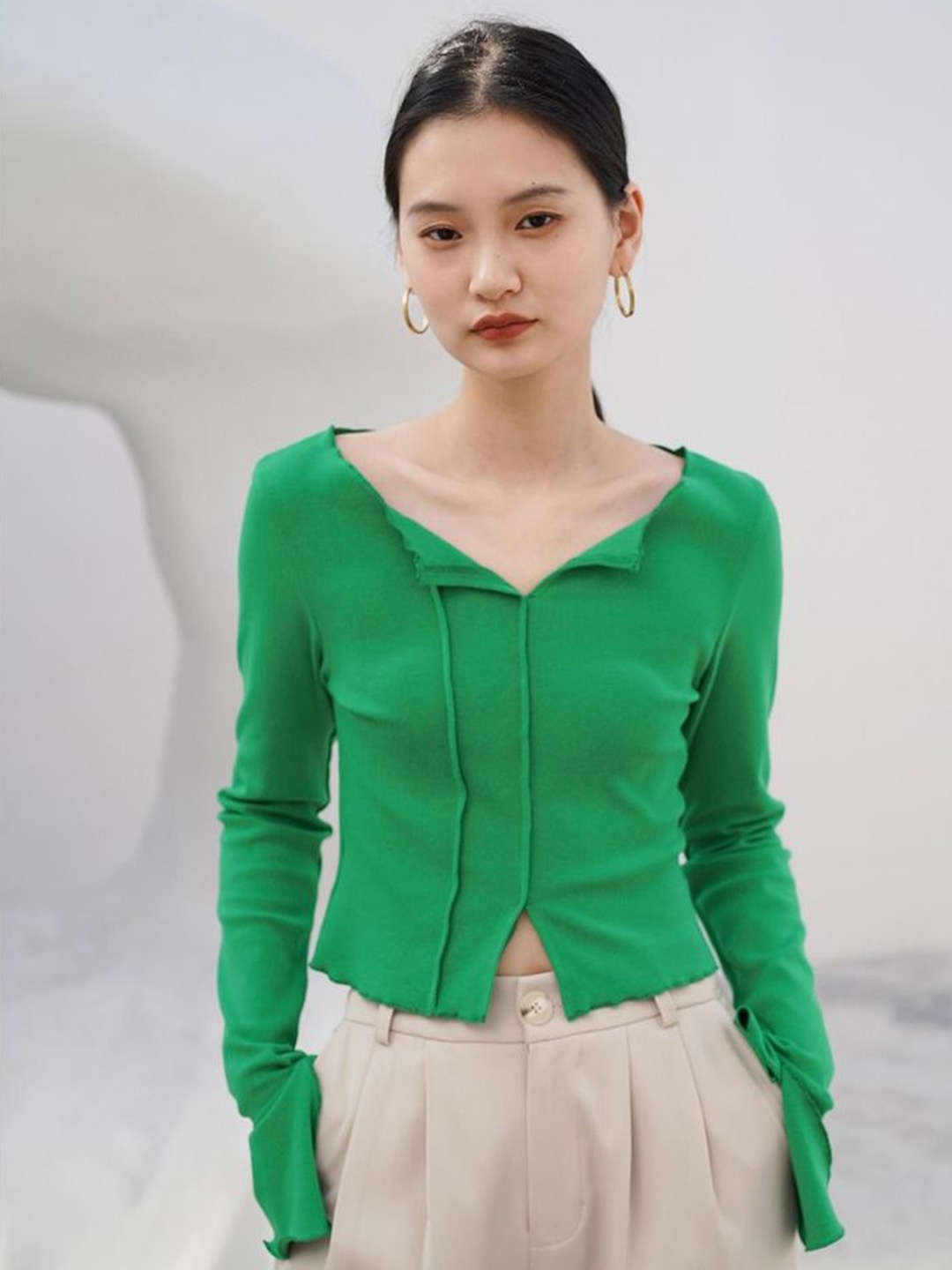 

LULU & SKY Women Fitted Bell Sleeve Top, Green