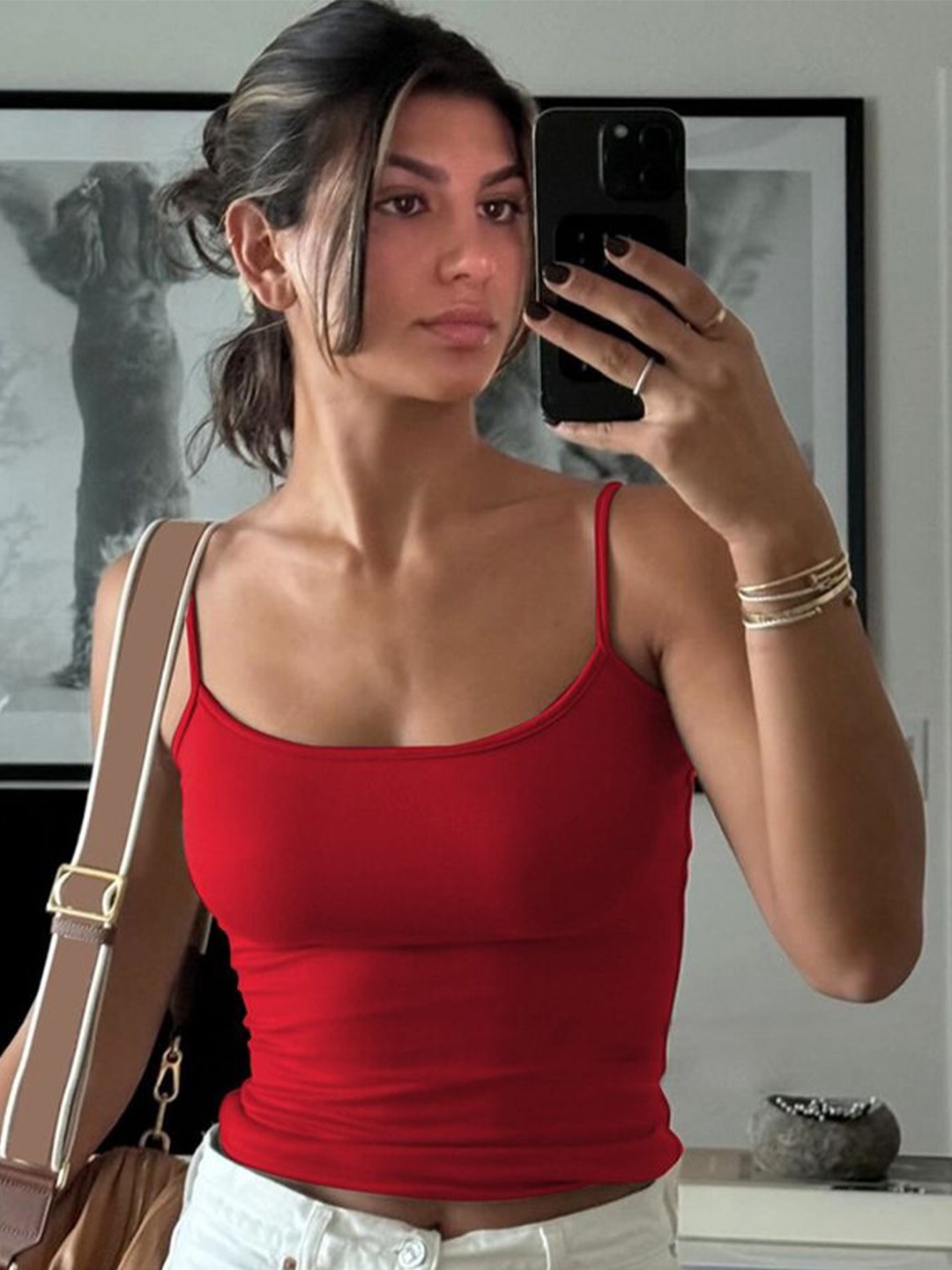 

LULU & SKY Shoulder Straps Fitted Crop Top, Red