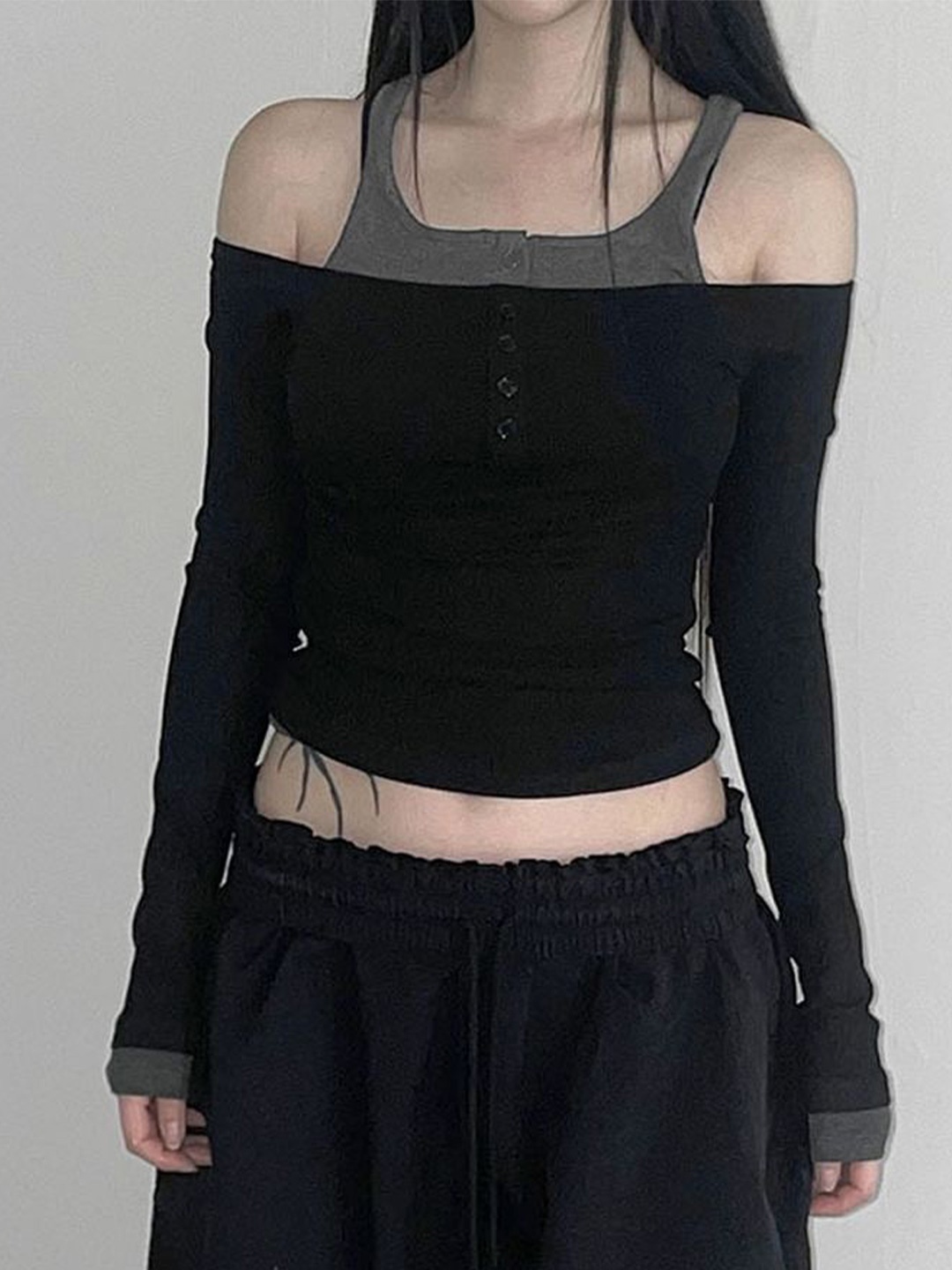 

LULU & SKY Women Cold Shoulder Fitted Crop Top, Black