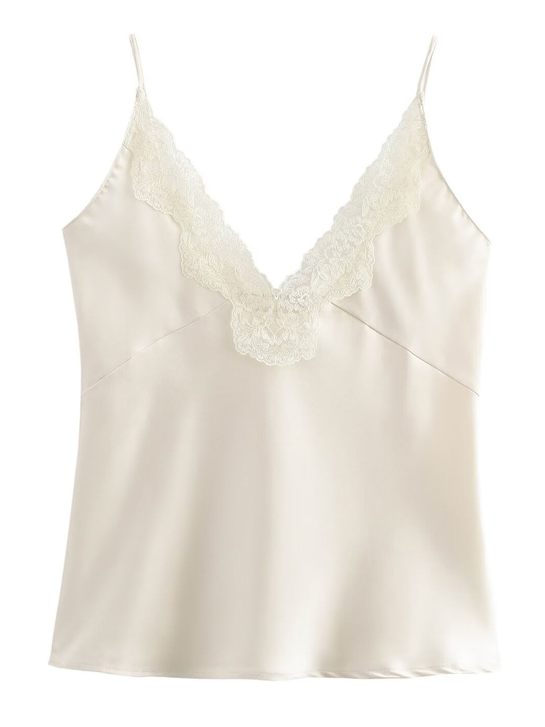 

LULU & SKY Women Lace Trim Camisoles, Beige