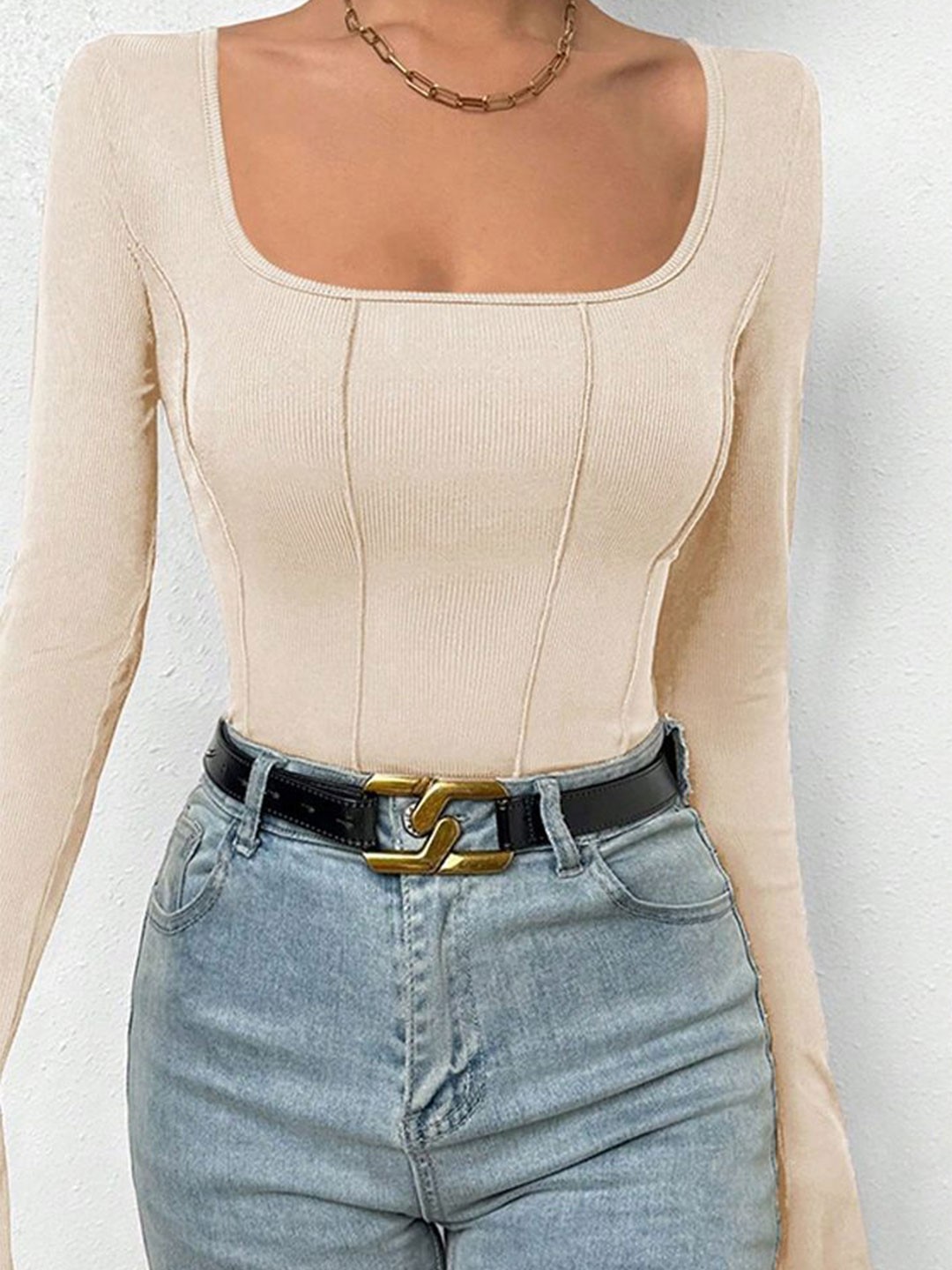 

LULU & SKY Women Scoop Neck Fitted Top, Beige
