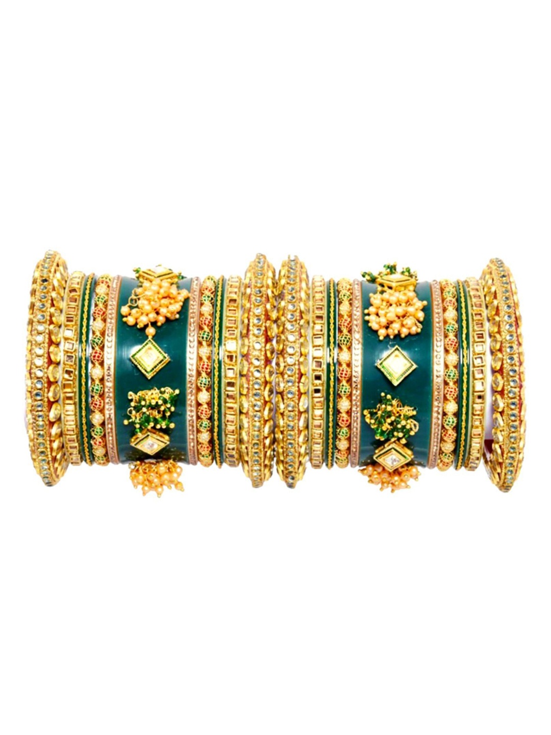 

Zindura Set Of 2 Gold-Plated Stone-Studded & Beaded Chuda Bangles
