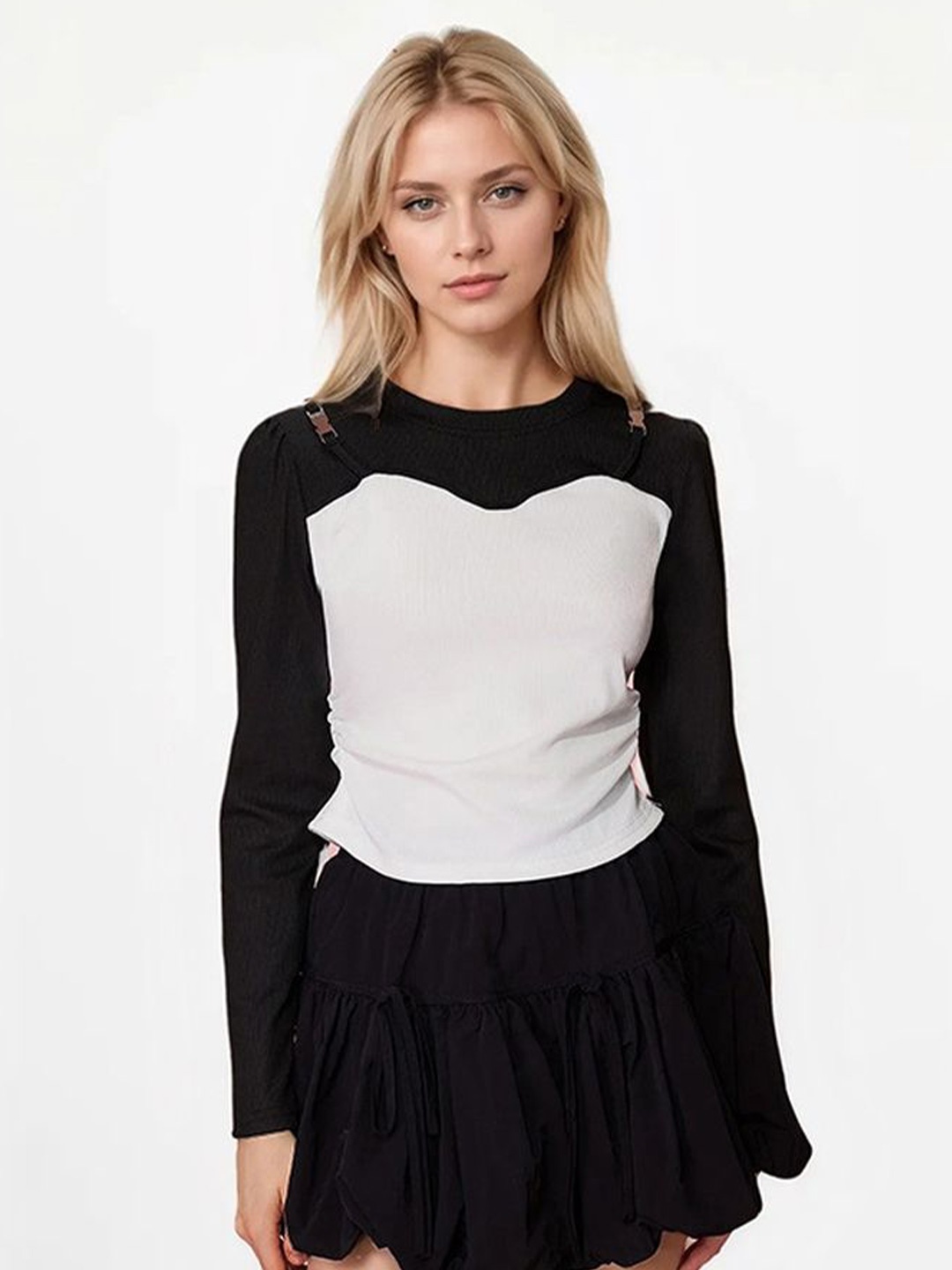 

LULU & SKY Women Colourblocked Round Neck Top, Black