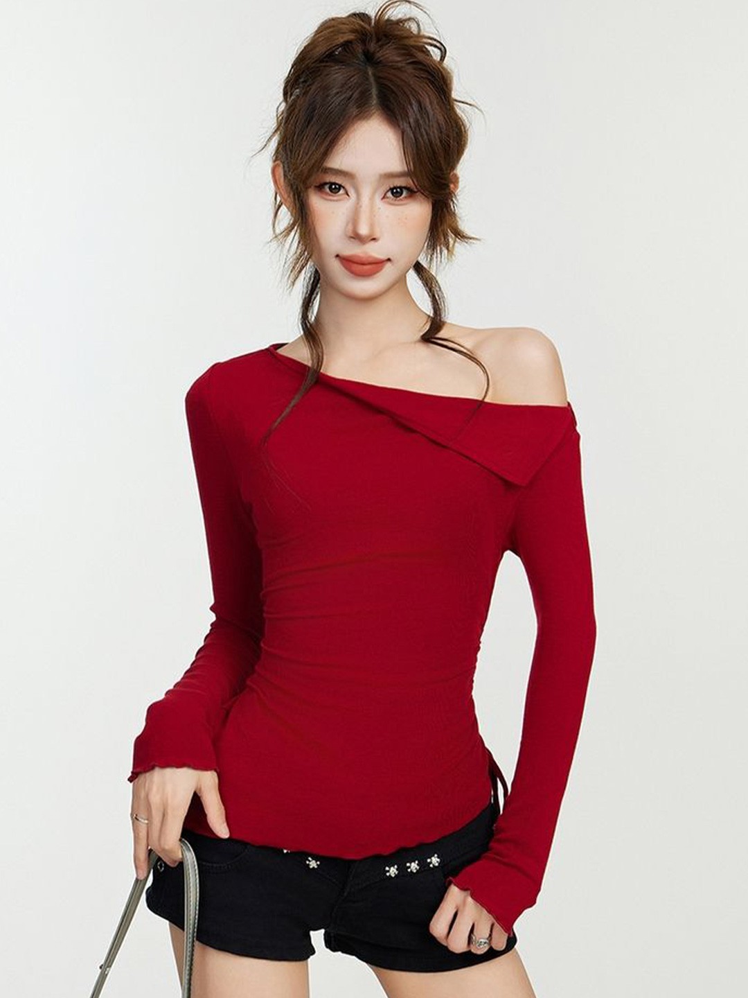 

LULU & SKY Women One Shoulder Top, Red