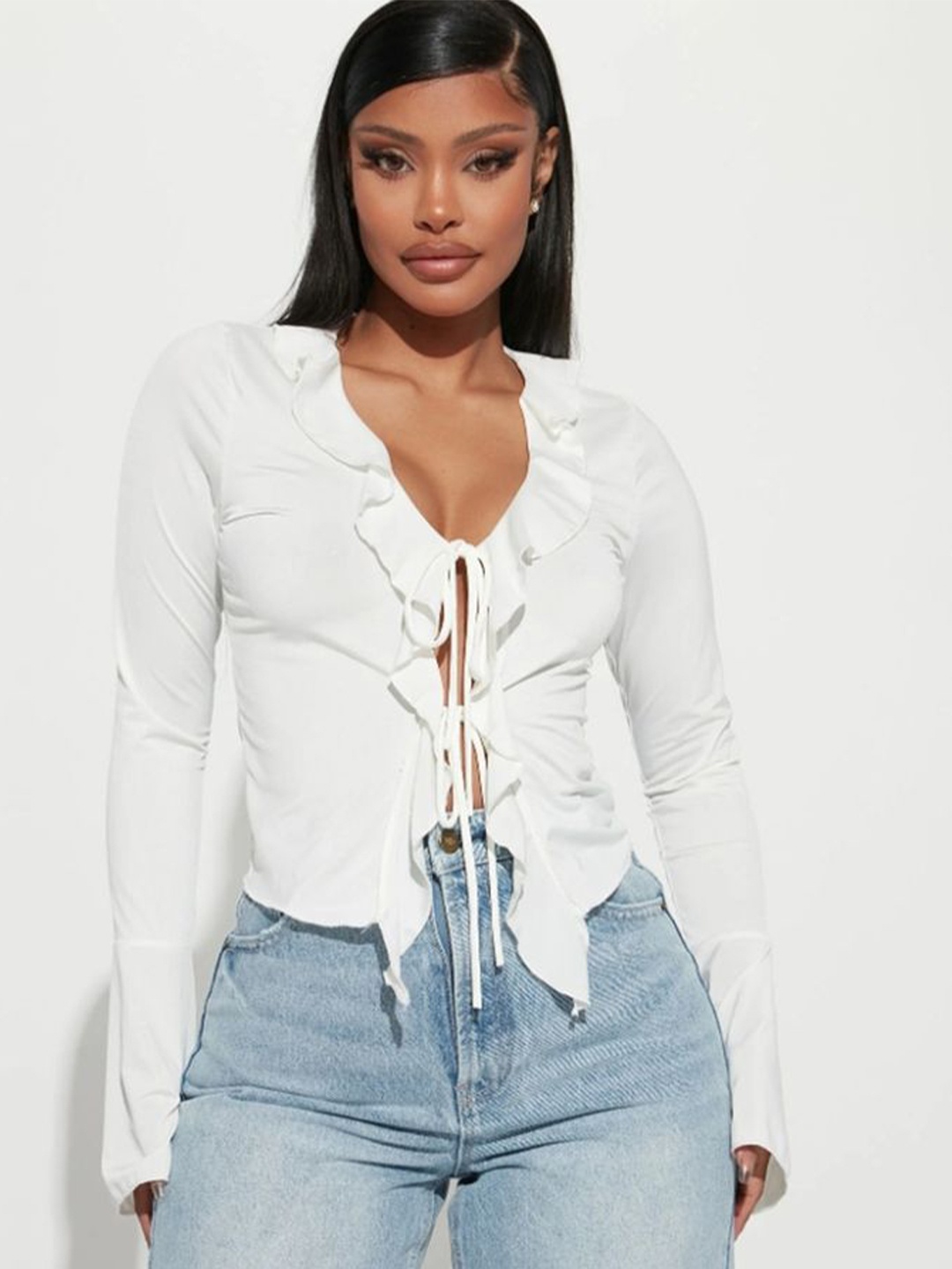 

LULU & SKY Women Plus Size Ruffled Fitted Top, White