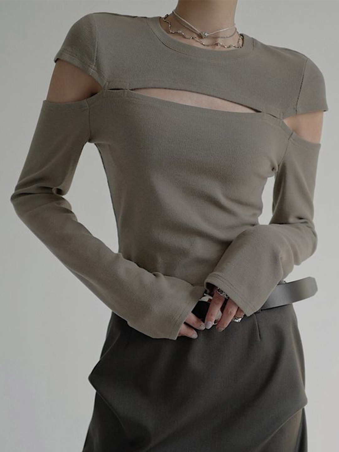 

LULU & SKY Women Cotton Cut Out Detail Top, Grey