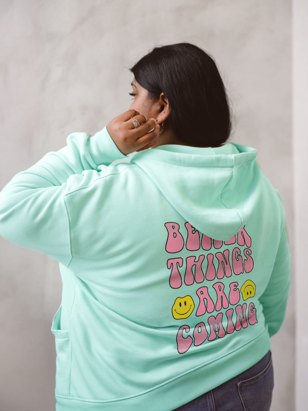 

FFLIRTYGO Women Typography Printed Hooded Sweatshirt, Lime green