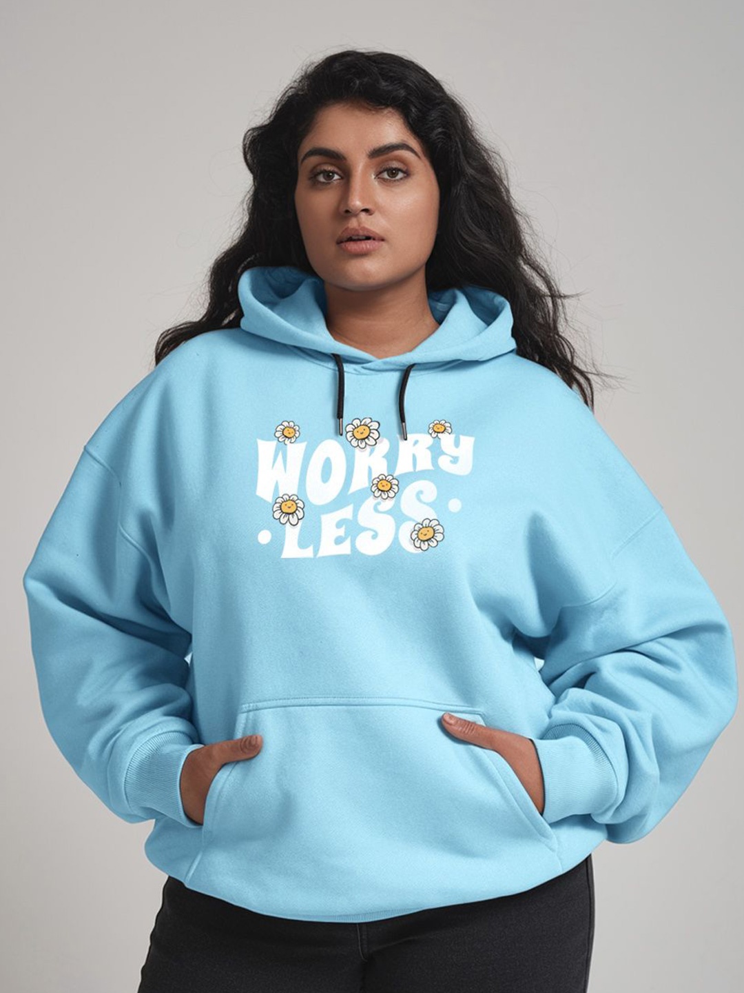 

FFLIRTYGO Women Printed Hooded Sweatshirt, Turquoise blue