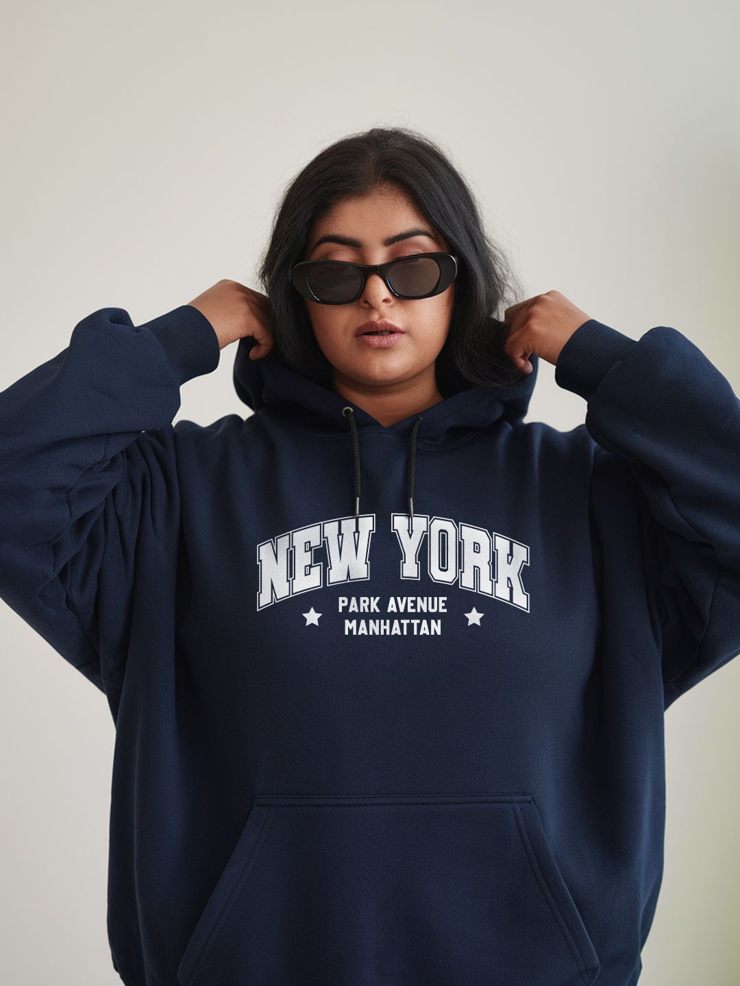 

FFLIRTYGO Women Plus Size Printed Hooded Sweatshirt, Navy blue