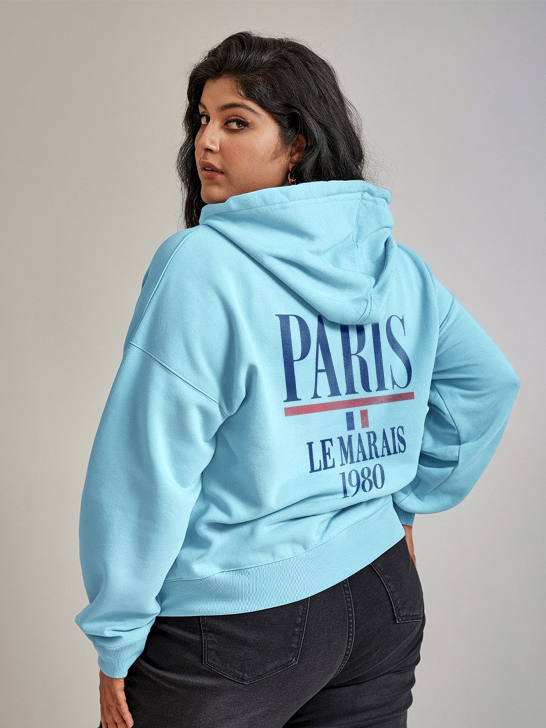 

FFLIRTYGO Women Printed Hooded Pullover Sweatshirt Plus Size, Turquoise blue