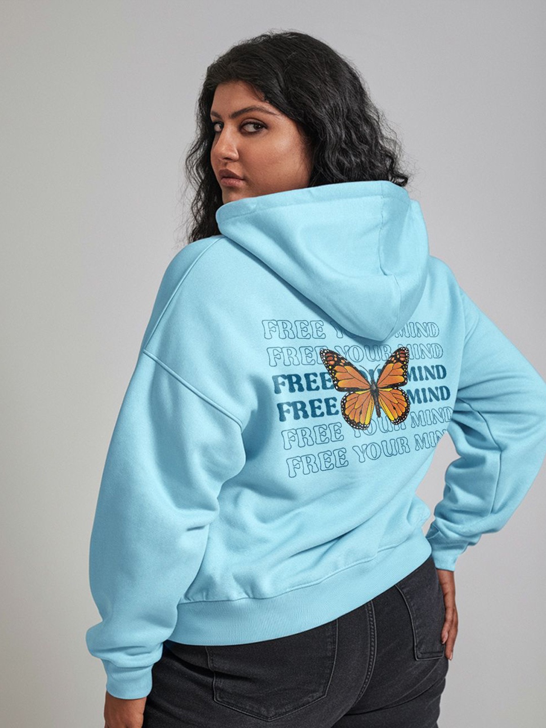 

FFLIRTYGO Women Plus Size Printed Hooded Sweatshirt, Turquoise blue