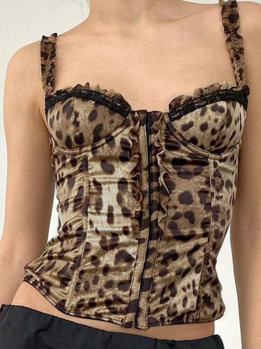 

LULU & SKY Animal Printed Corset Crop Top, Brown
