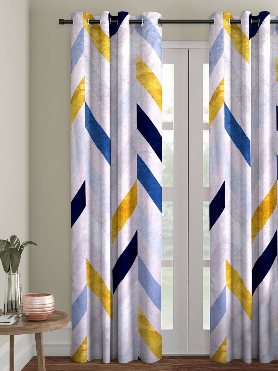 

Myntra Elegant Homes Blue & Gold-Toned 2 Pieces Printed Room Darkening Door Curtains