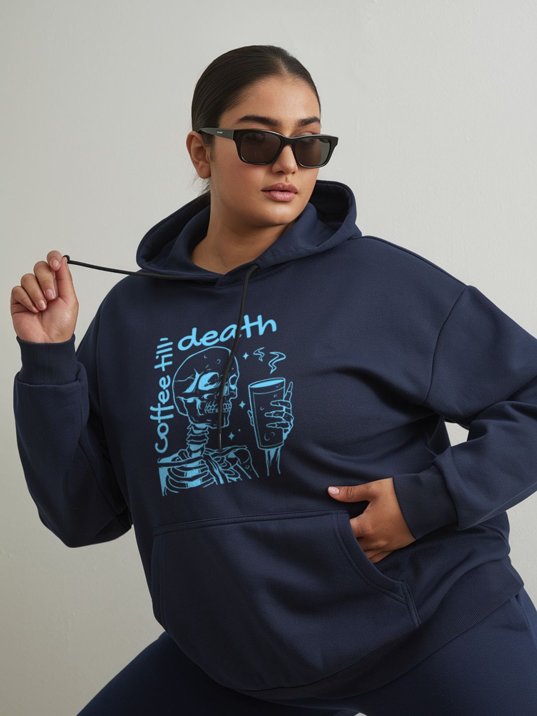 

FFLIRTYGO Women Plus Size Printed Hooded Sweatshirt, Blue