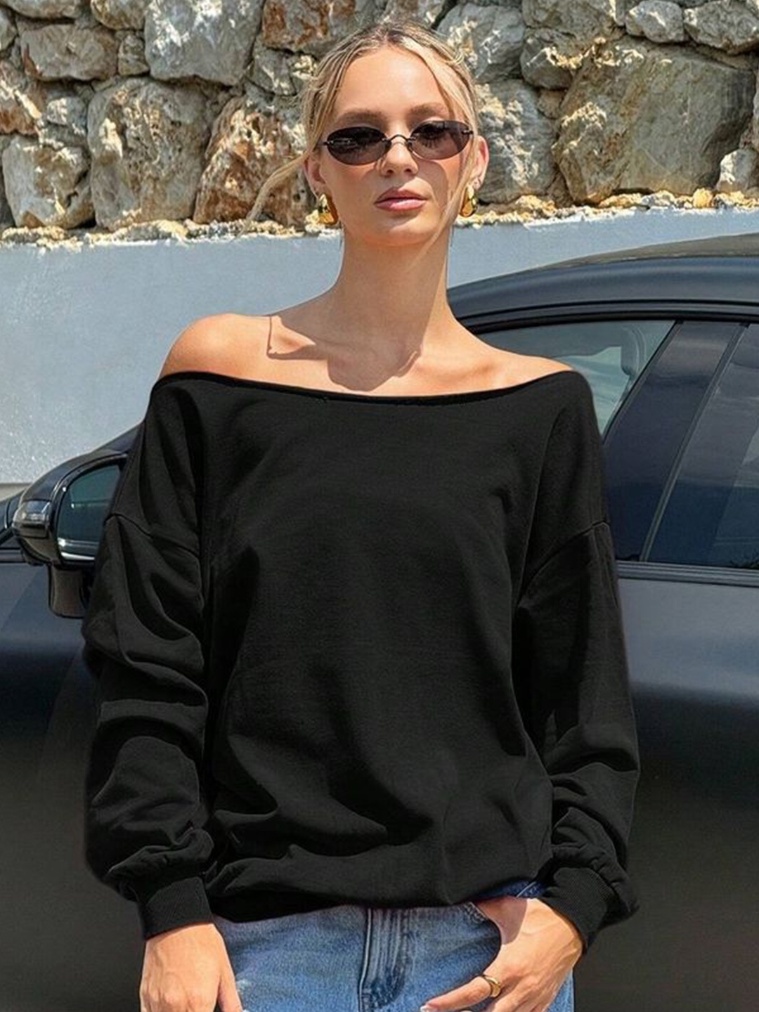 

LULU & SKY Women Off Shoulder Relaxed Fit Top, Black