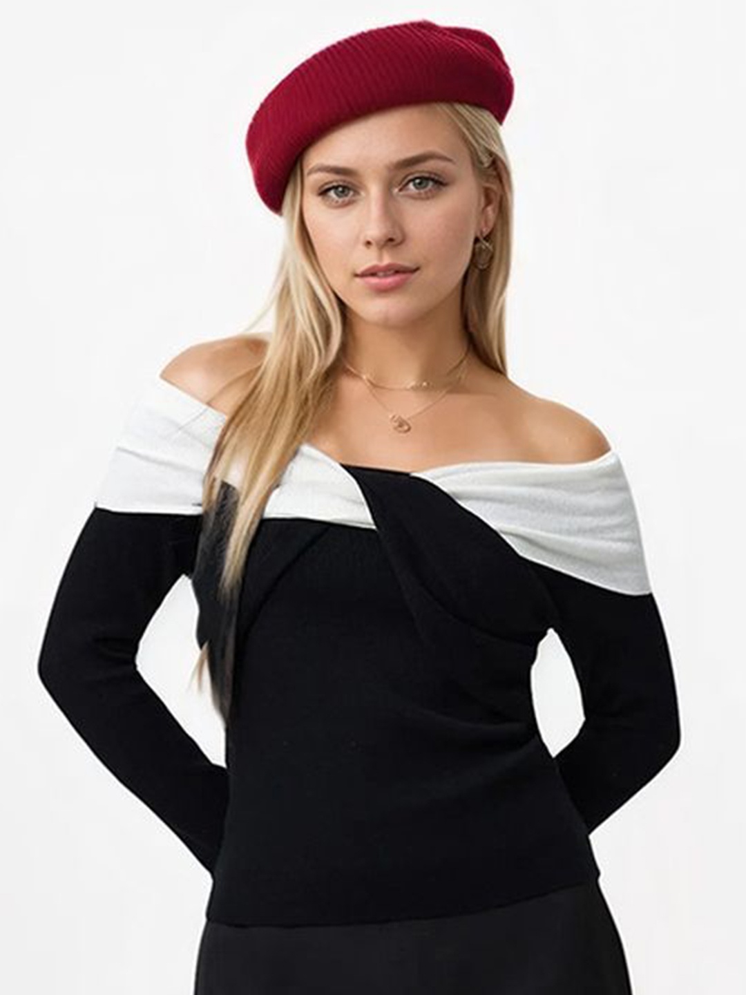 

LULU & SKY Women Off-Shoulder Bardot Top, Black