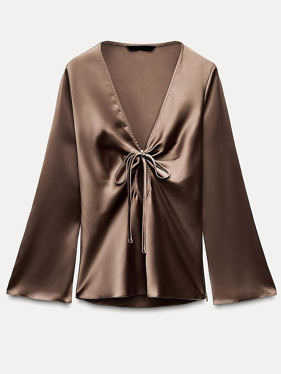 

LULU & SKY Women Long Sleeves Tie-up Front Top, Brown