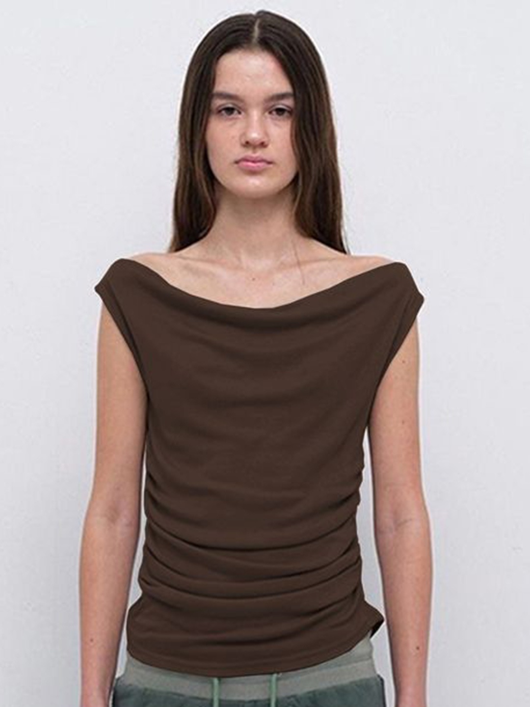 

LULU & SKY Hooded Ruched Top, Brown