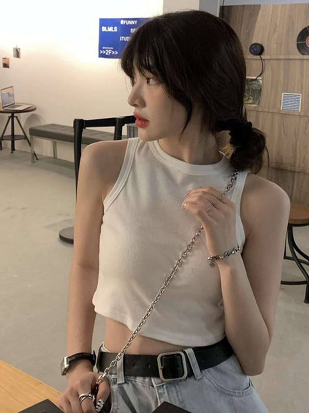 

LULU & SKY Women Round Neck Crop Top, Off white