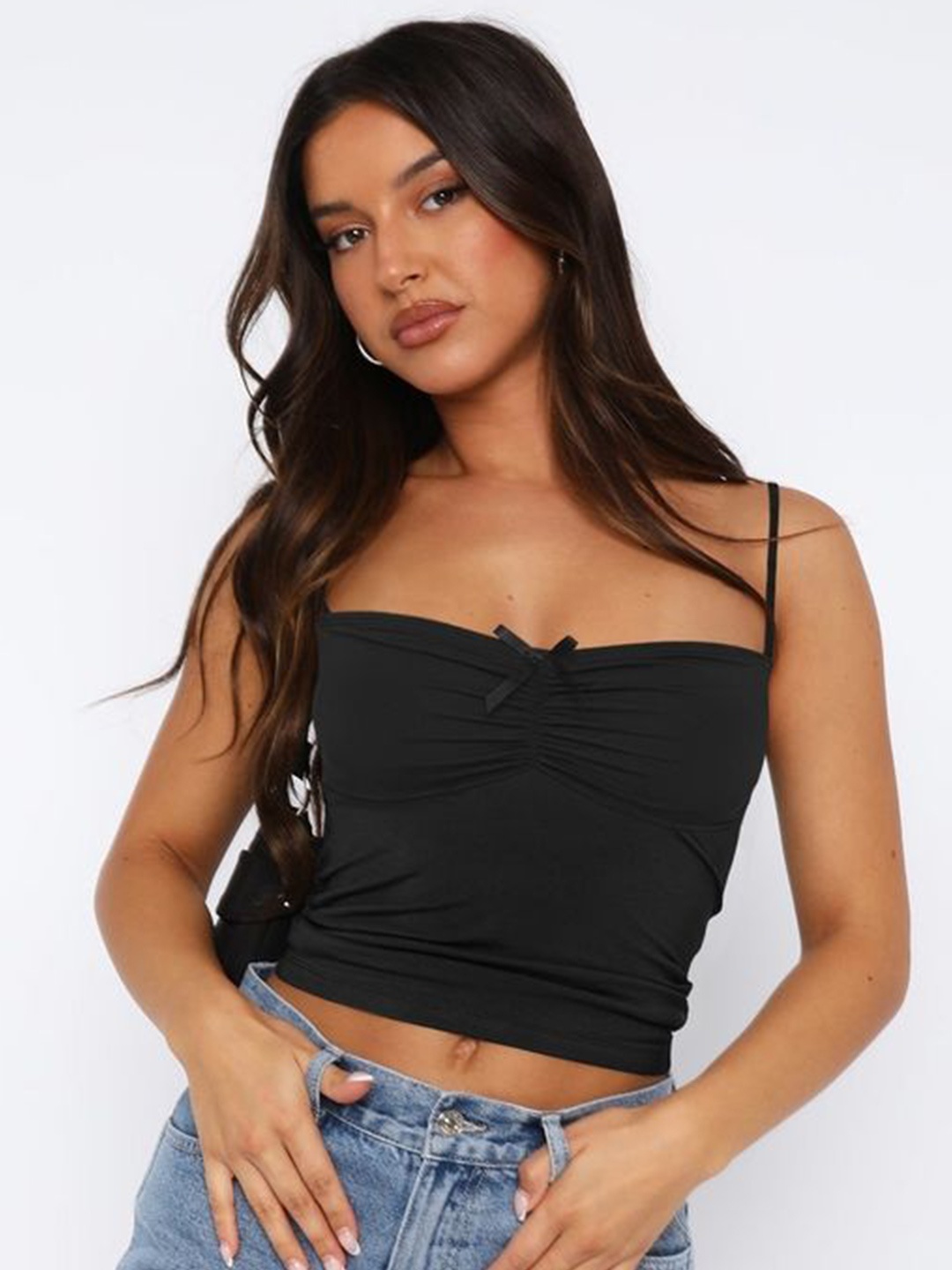 

LULU & SKY Women Bardot Crop Top, Black