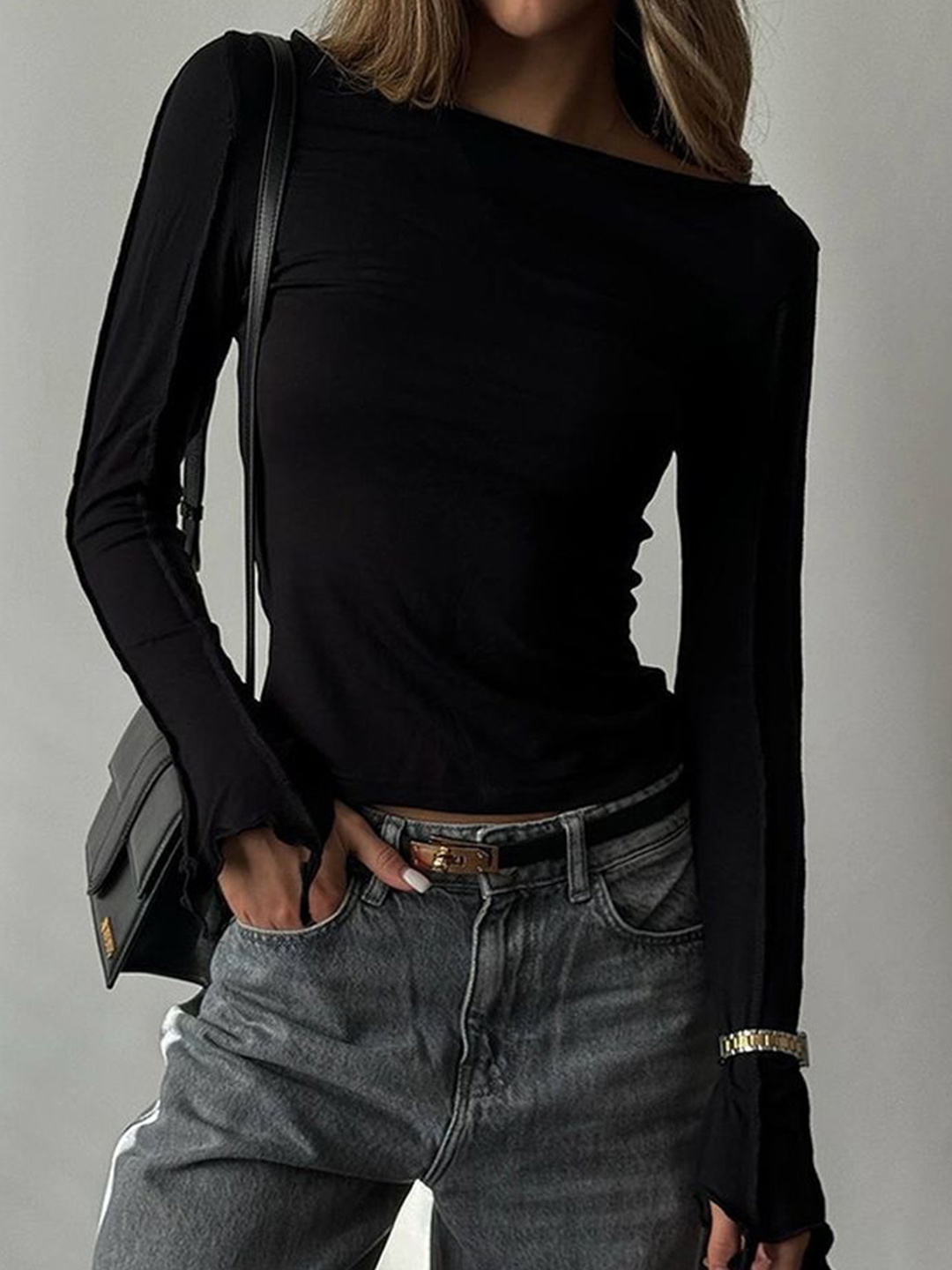 

LULU & SKY Women Boat Neck Regular Top, Black