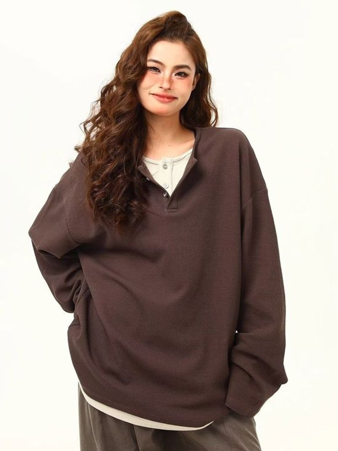 

LULU & SKY Women Oversized Cotton Boxy Top, Brown