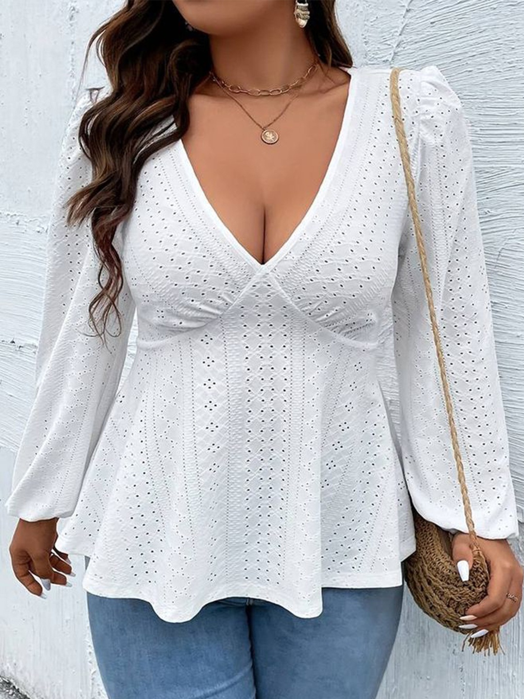 

LULU & SKY Women Self Design V-Neck Empire Longline Top, White
