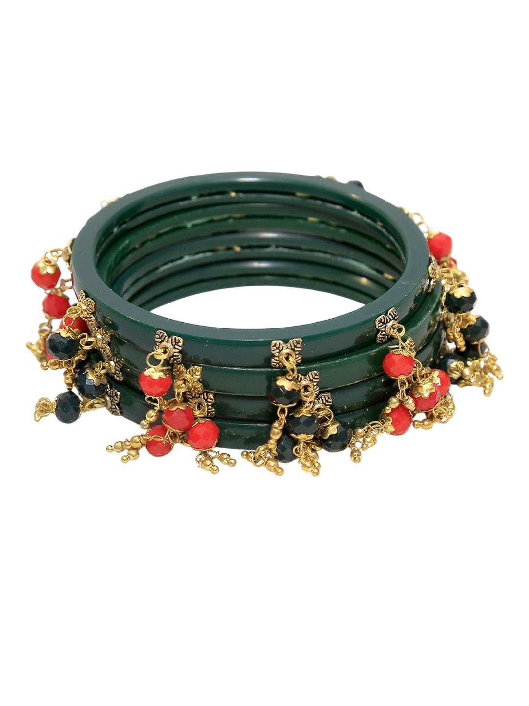 

Zindura Set Of 4 Gold Plated Crystal Beaded Studded Bangles