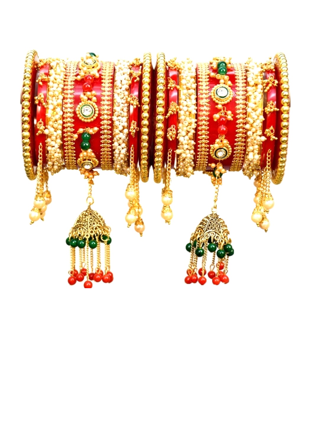 

Zindura Set Of 2 Gold-Plated Crystal Studded & Beaded Chuda Bangles