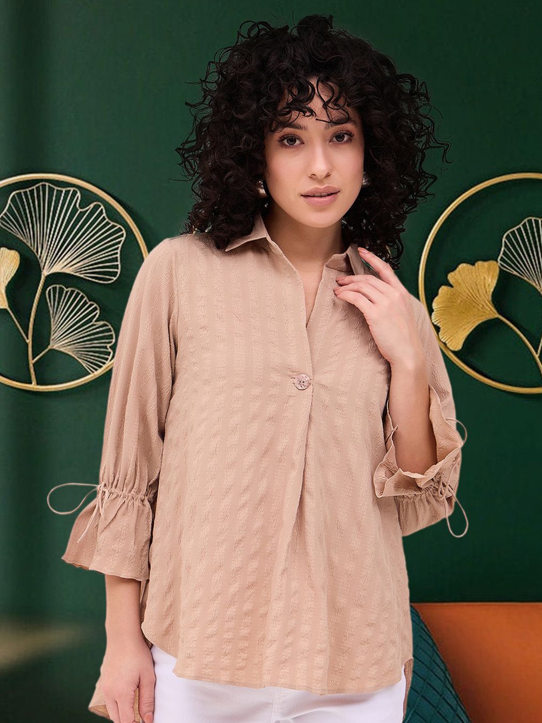 

DressBerry Women Flutter Sleeve Shirt Style Top, Beige