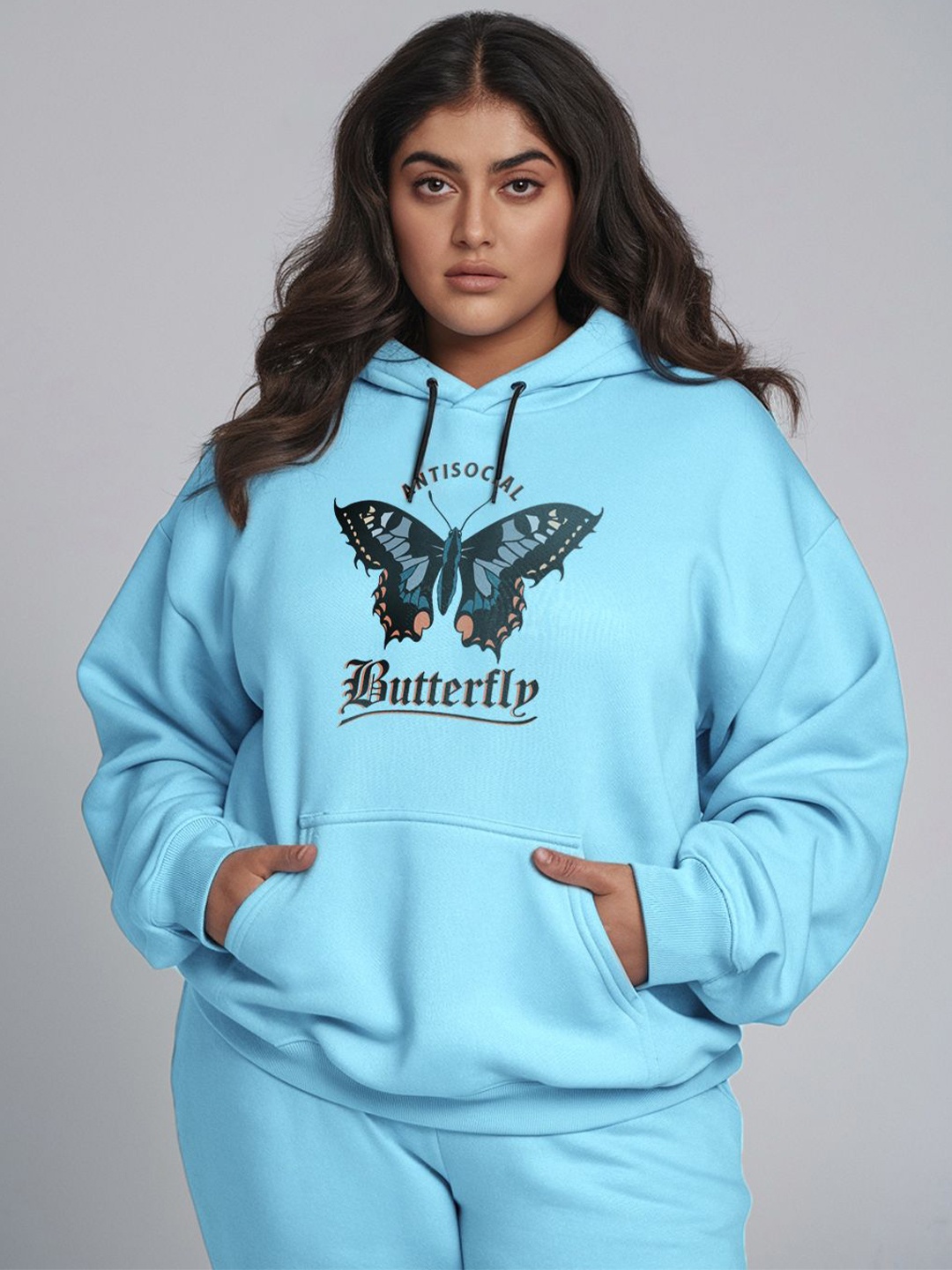 

FFLIRTYGO Women Printed Hooded Sweatshirt, Turquoise blue