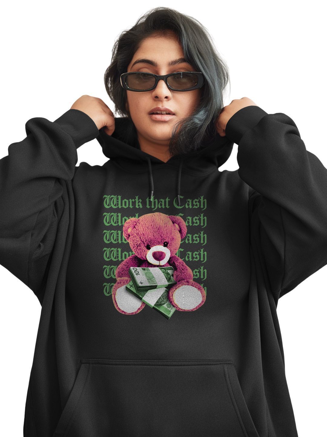 

FFLIRTYGO Women Plus Size Printed Hooded Sweatshirt, Black
