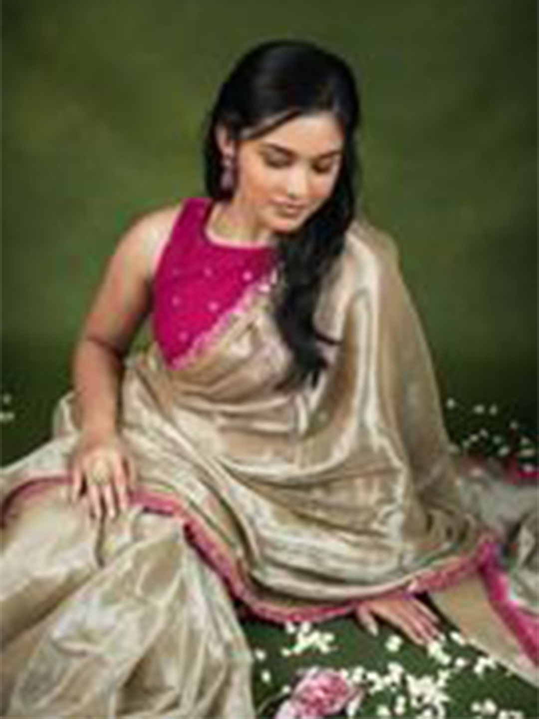 

sareyavella Embellished Embroidered Tissue Ikat Saree, Cream