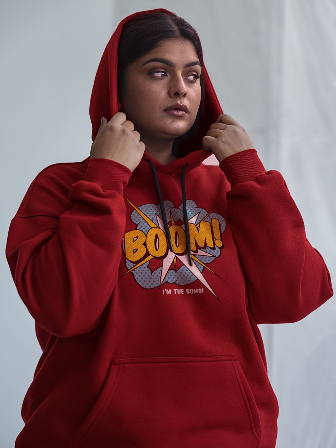 

FFLIRTYGO Women Plus Size Printed Hooded Sweatshirt, Red