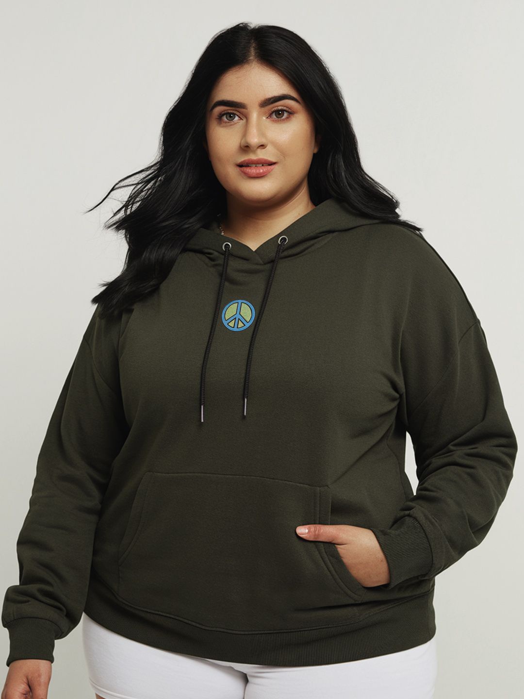 

FFLIRTYGO Women Plus Size Printed Hooded Sweatshirt, Green