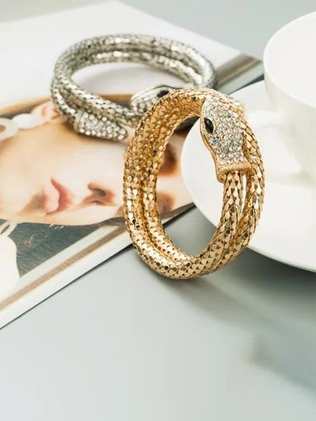 

JEWILLEY Gold-Plated Stainless Steel Stone Studded Kada Bracelet