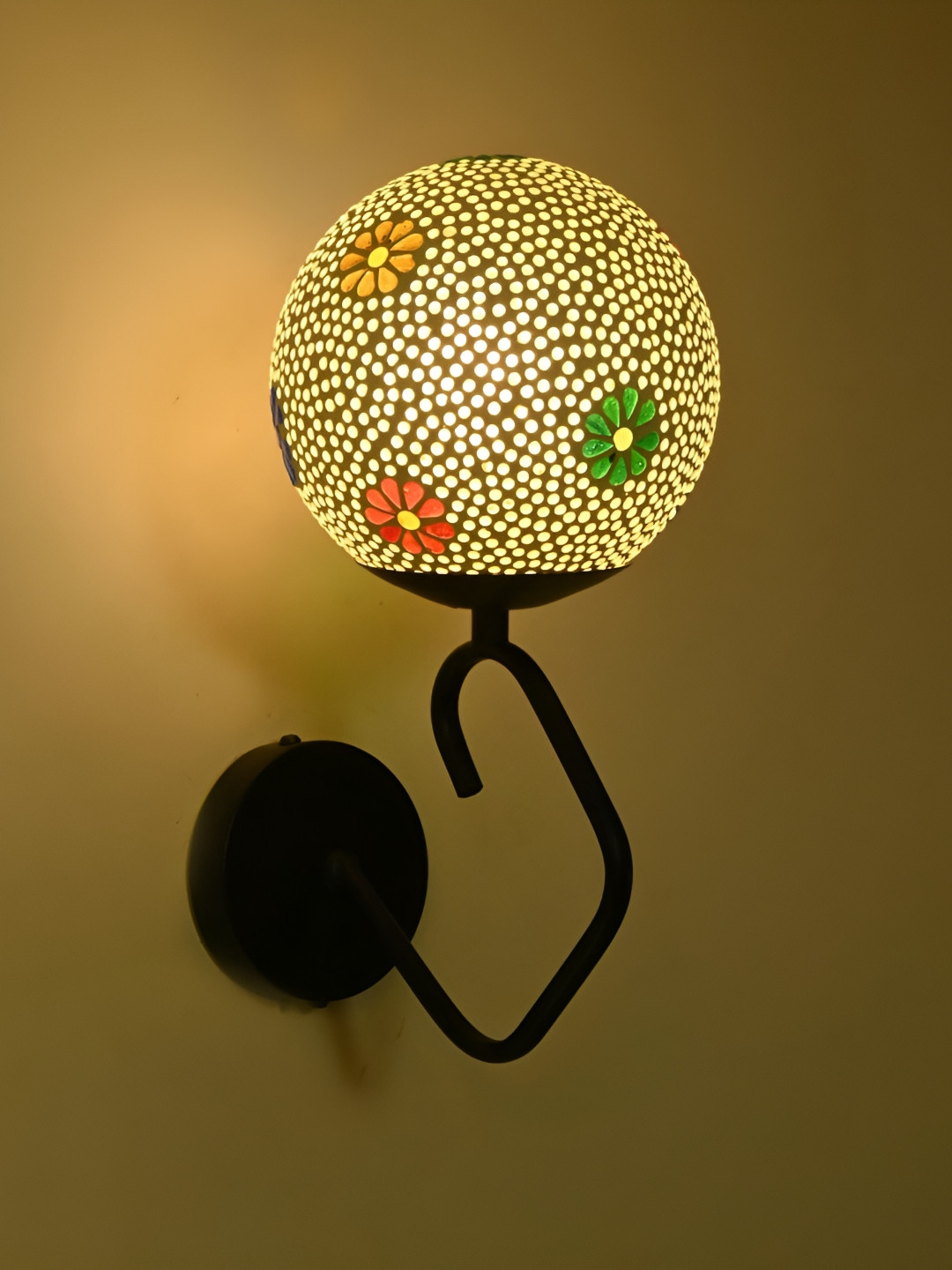 

Afast White & Green Printed Metal Spherical Shaped Wall Lamp