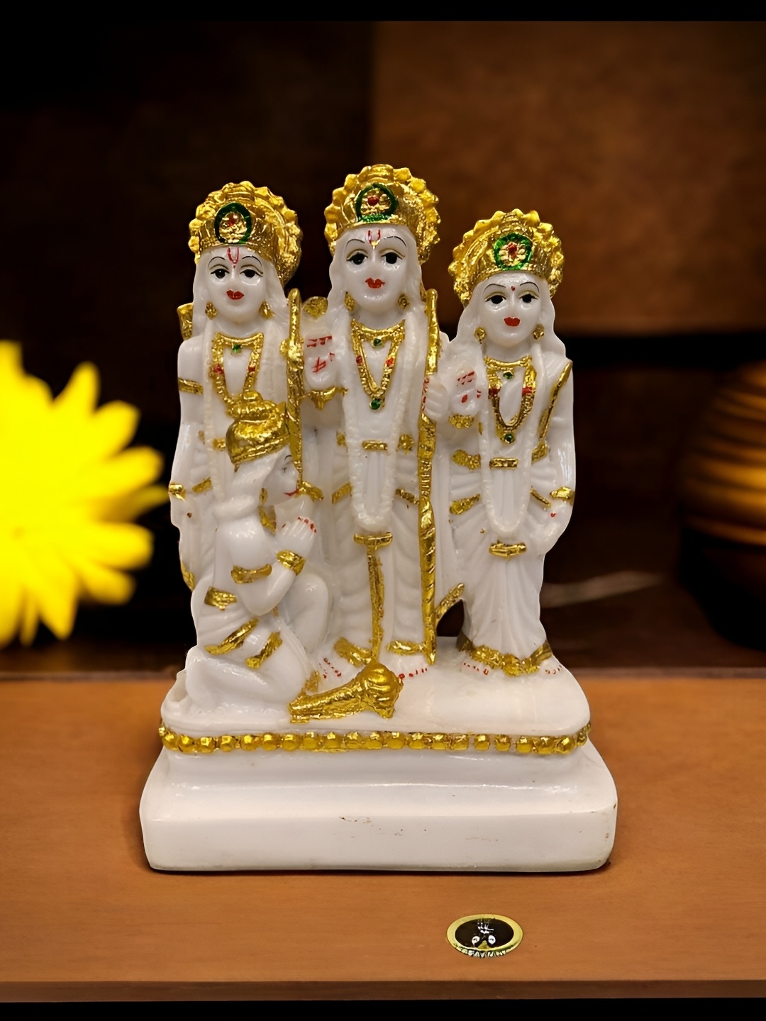 

Vrinban International White Marble Ram Darbar Religious Idol Showpiece