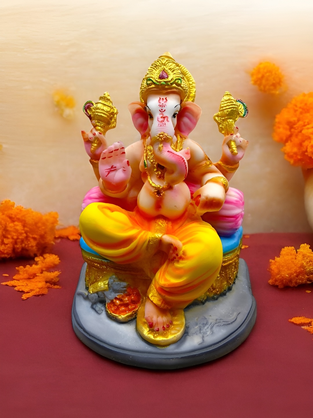 

Vrinban International Gold-Toned and White Ganesha Religious Idol Showpiece