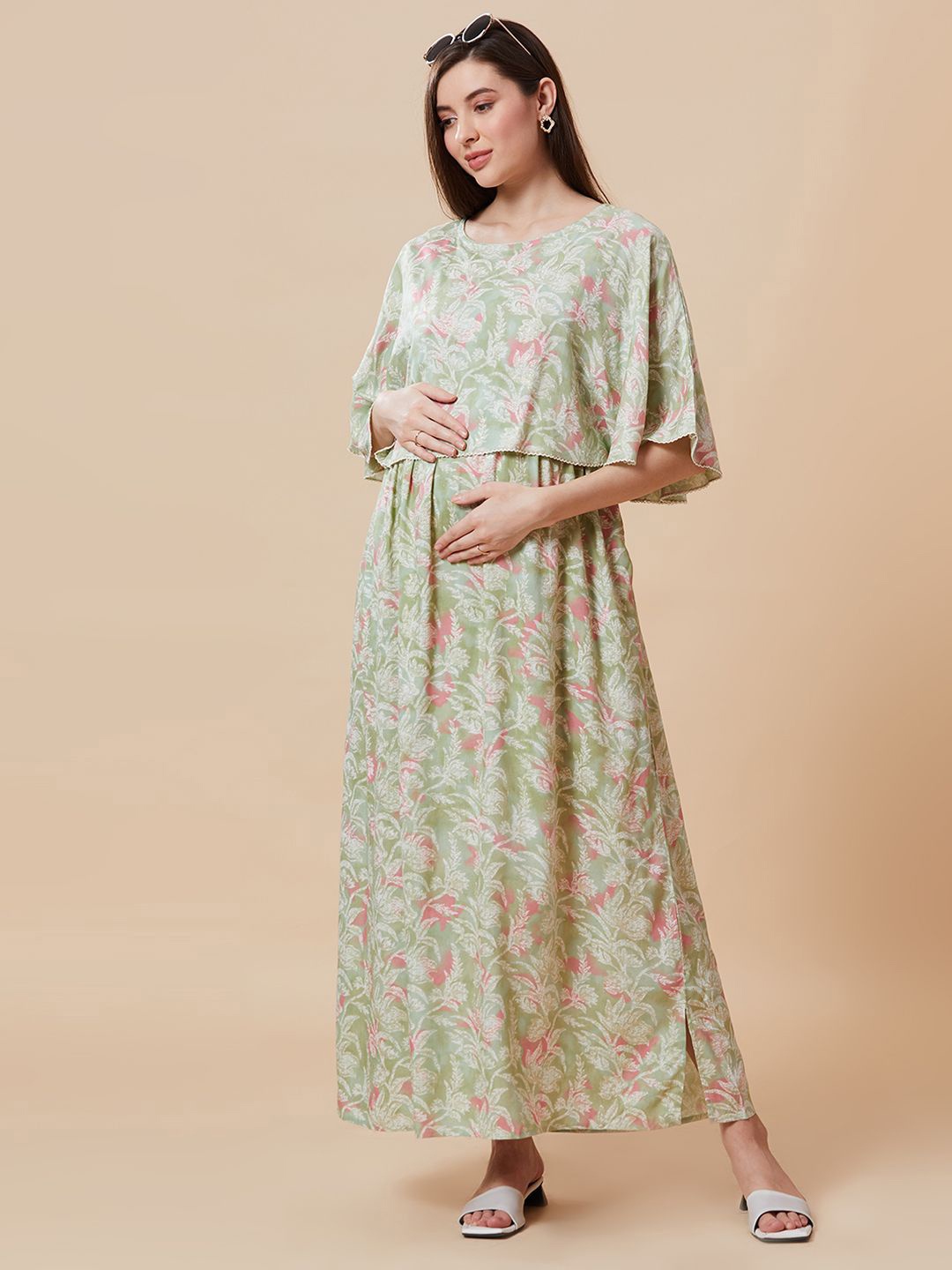 

Jeff co-op Women Embellished Cape Sleeve Maternity Maxi Dress, Green