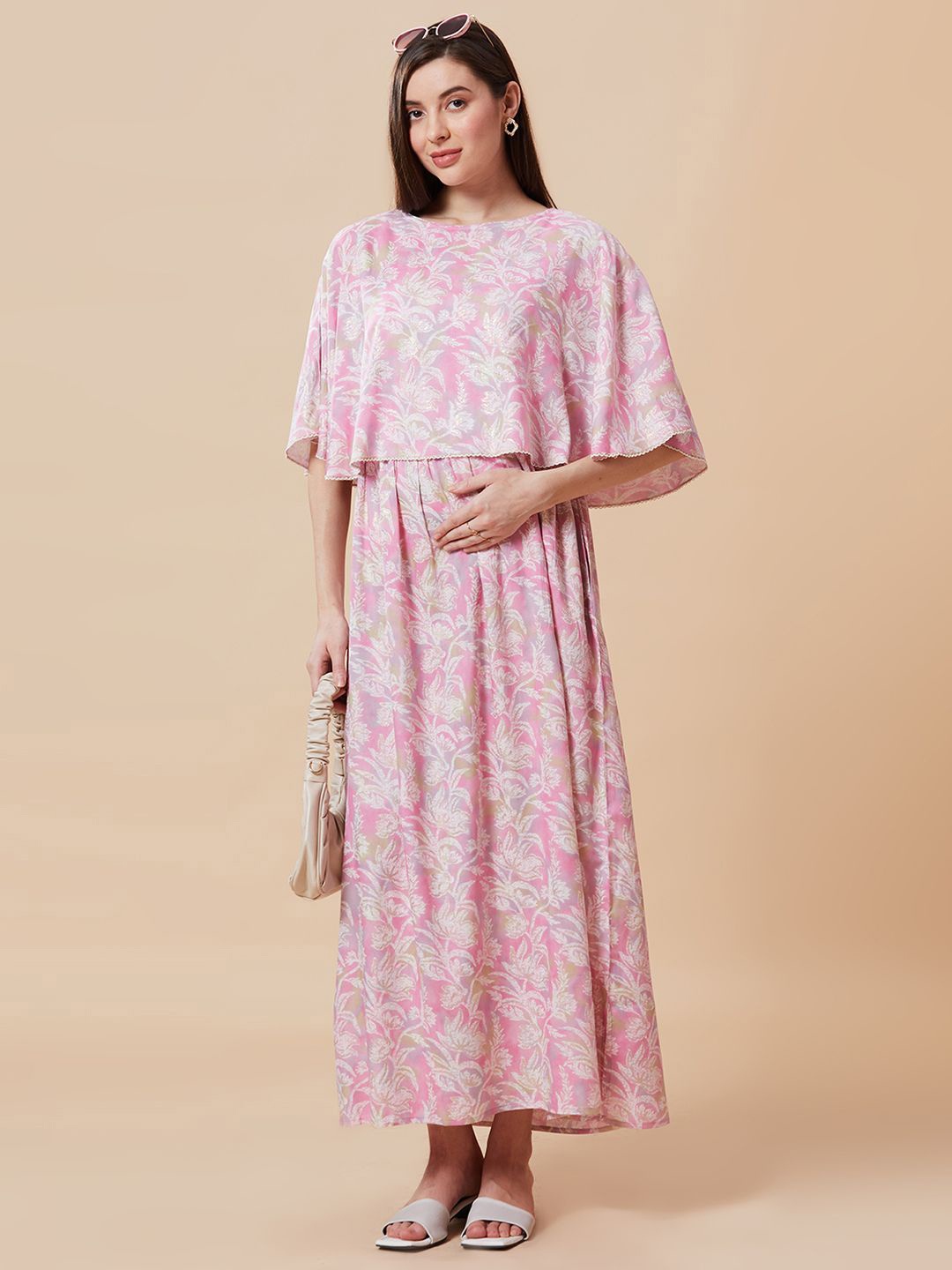 

Jeff co-op Embellished Cape Sleeve Maternity Maxi Dress, Pink