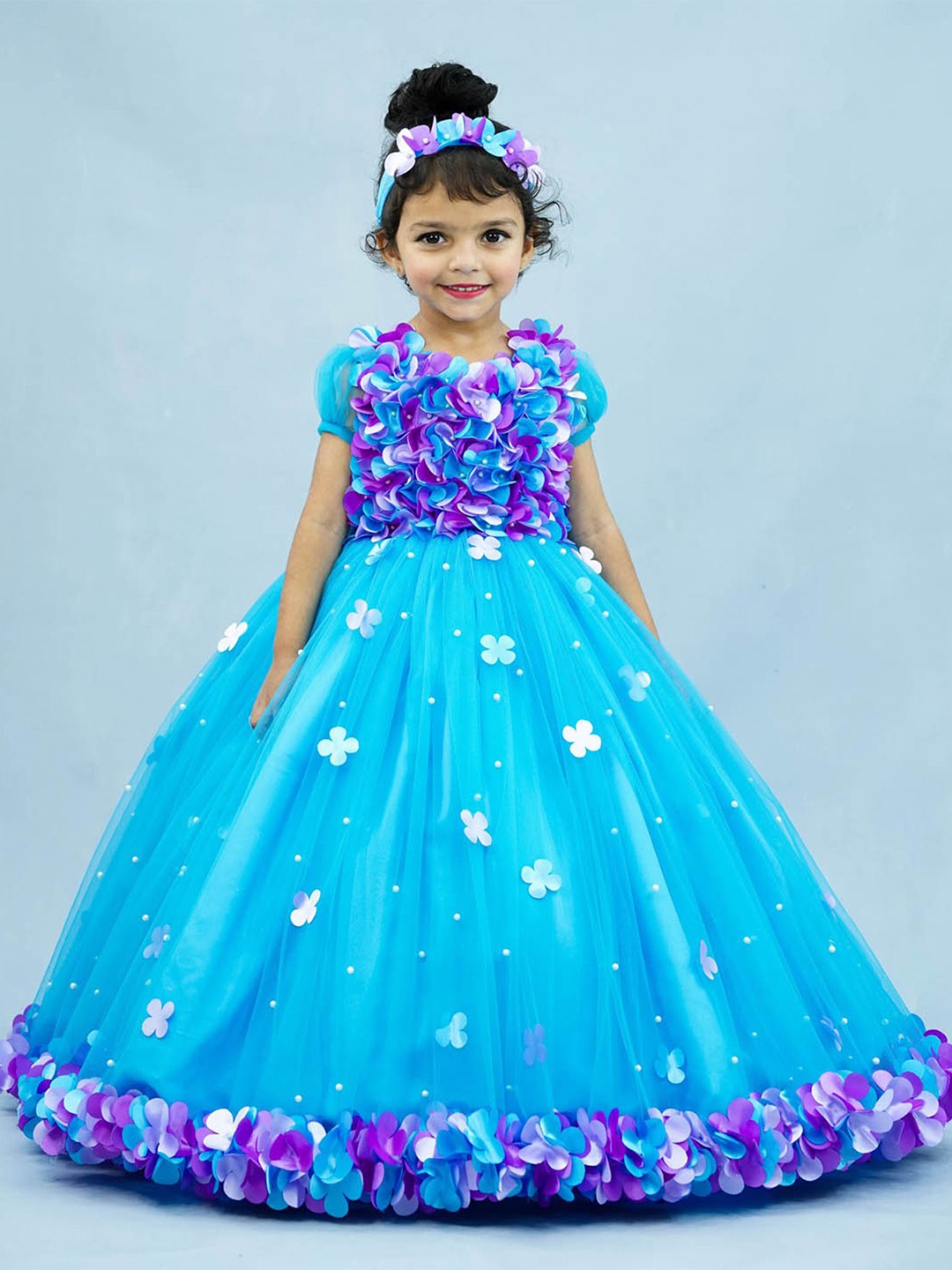 

Li & Li Boutique Girls Floral Embellished Fit & Flare Maxi Dress, Turquoise blue
