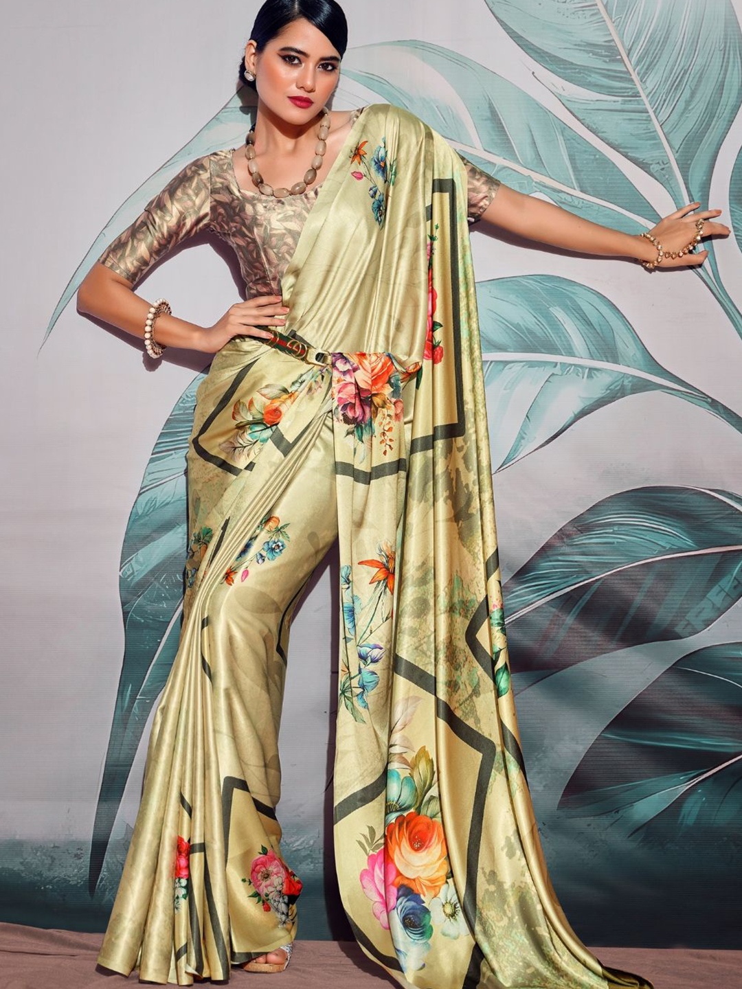 

DEVATITHI Women Multi SOFT SATIN SILK Saree, Yellow