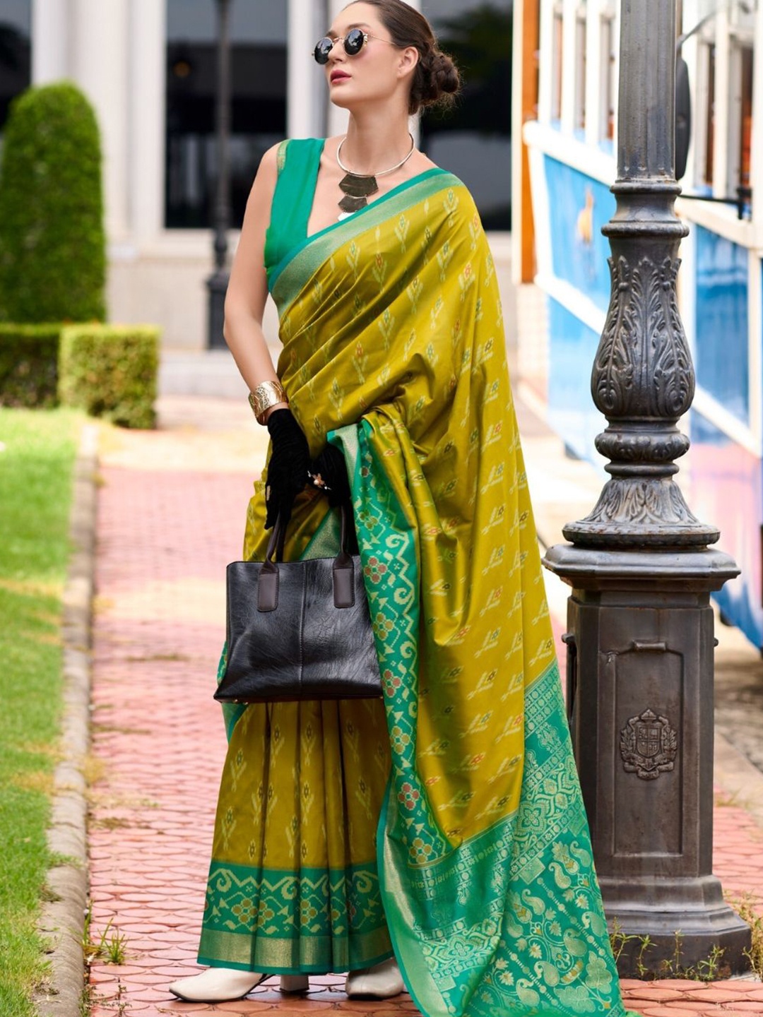 

DEVATITHI Soft Silk With Ikat Border Saree, Mustard