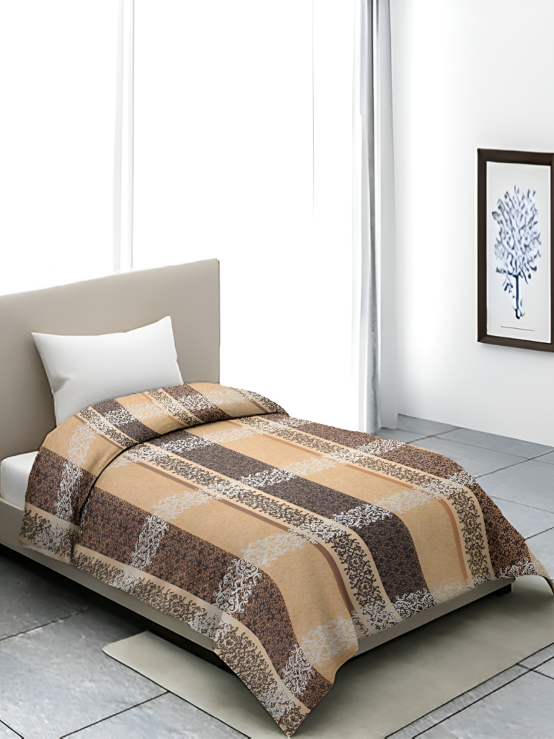 

BELVOSTUM Beige & Brown Geometric Printed 250 TC Cotton Single Duvet Cover