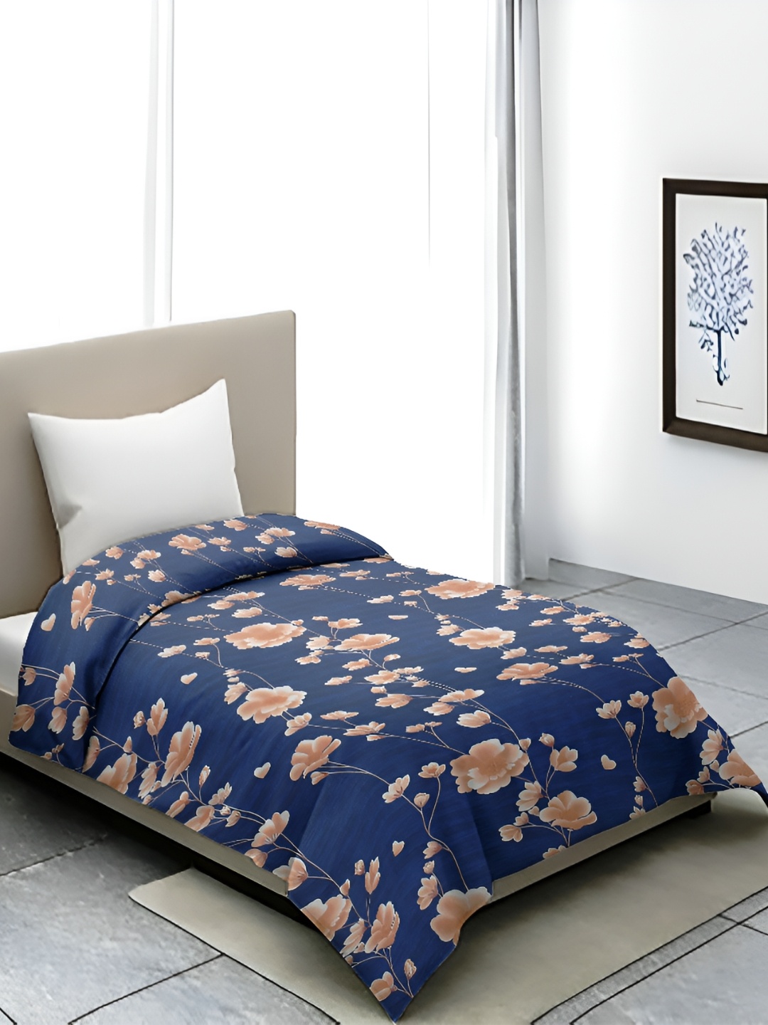 

BELVOSTUM Navy Blue Floral Printed Cotton 250 TC Single Duvet Cover With Zipper