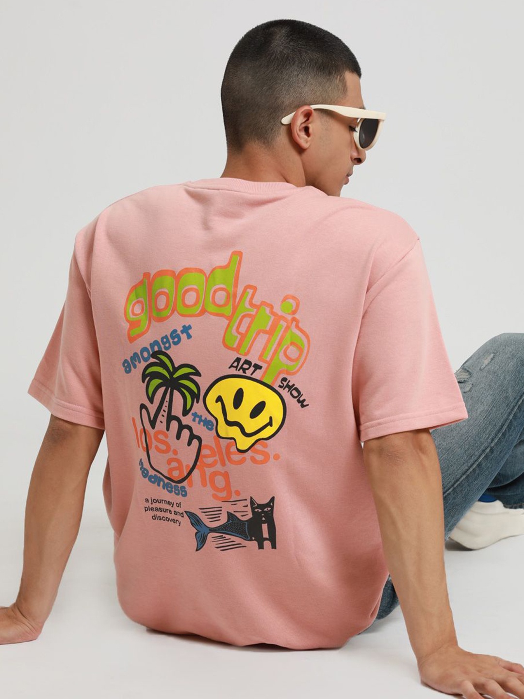 

Banana Club Men Graphic Printed Oversized Cotton T-shirt, Peach