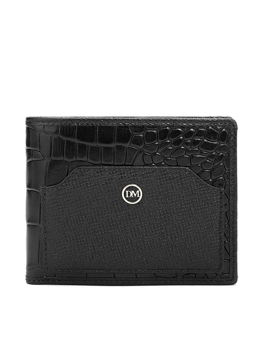 

Da Milano Men Geometric Textured Leather Two Fold Wallet, Black