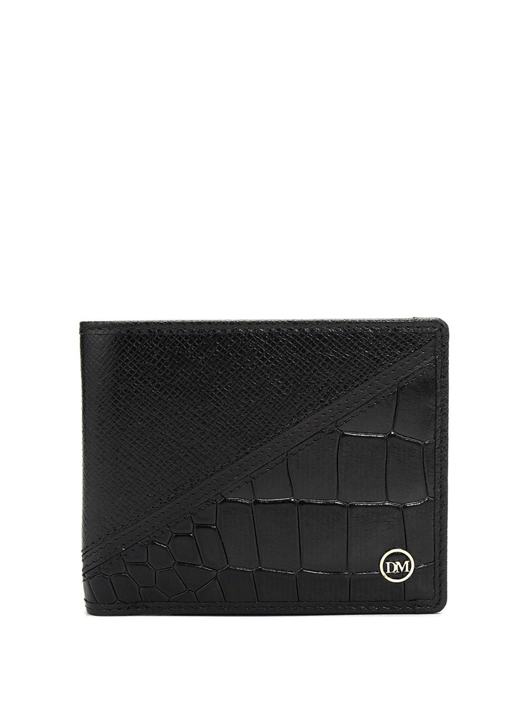 

Da Milano Men Textured Leather Two Fold Wallet, Black